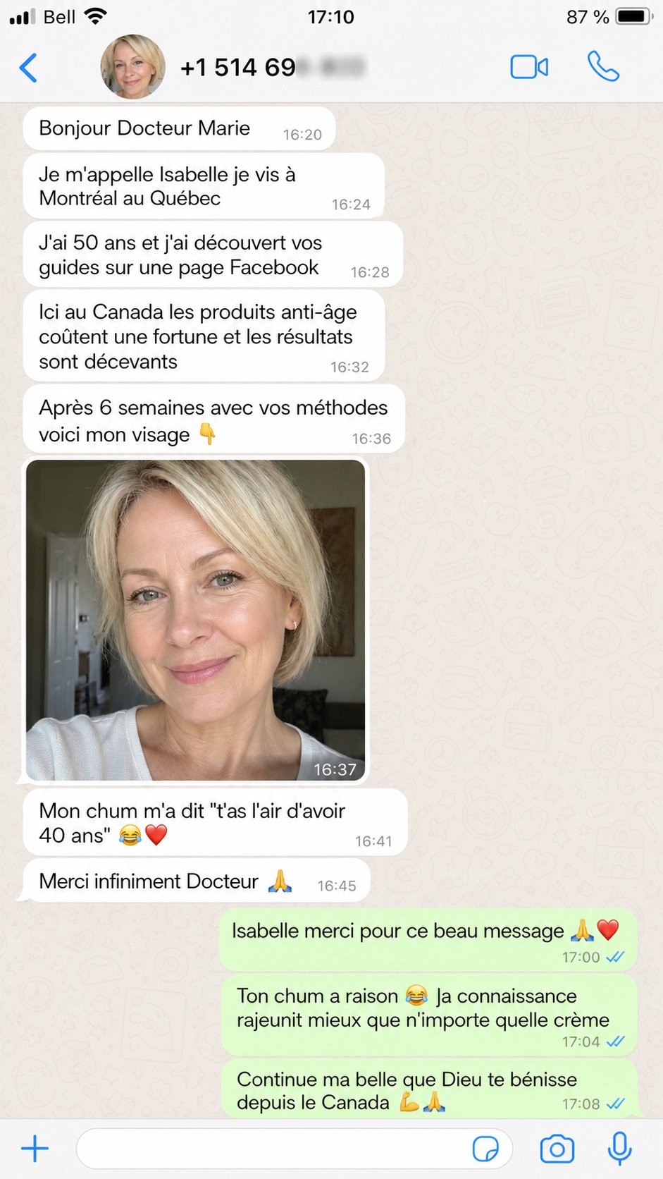Témoignage WhatsApp d'Isabelle de Montréal